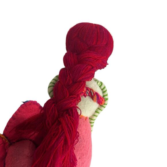 Mermaid Doll Mexican Embroidered Colorful Flowers Yarn Felt Handmade - Picture 4 of 6